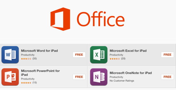 app store showing word excel powerpoint and onenote for ipad