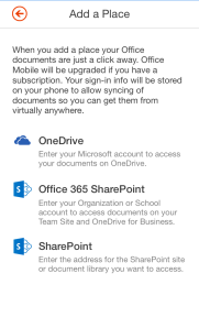 onedrive location for storing word documents for iphone mobile app